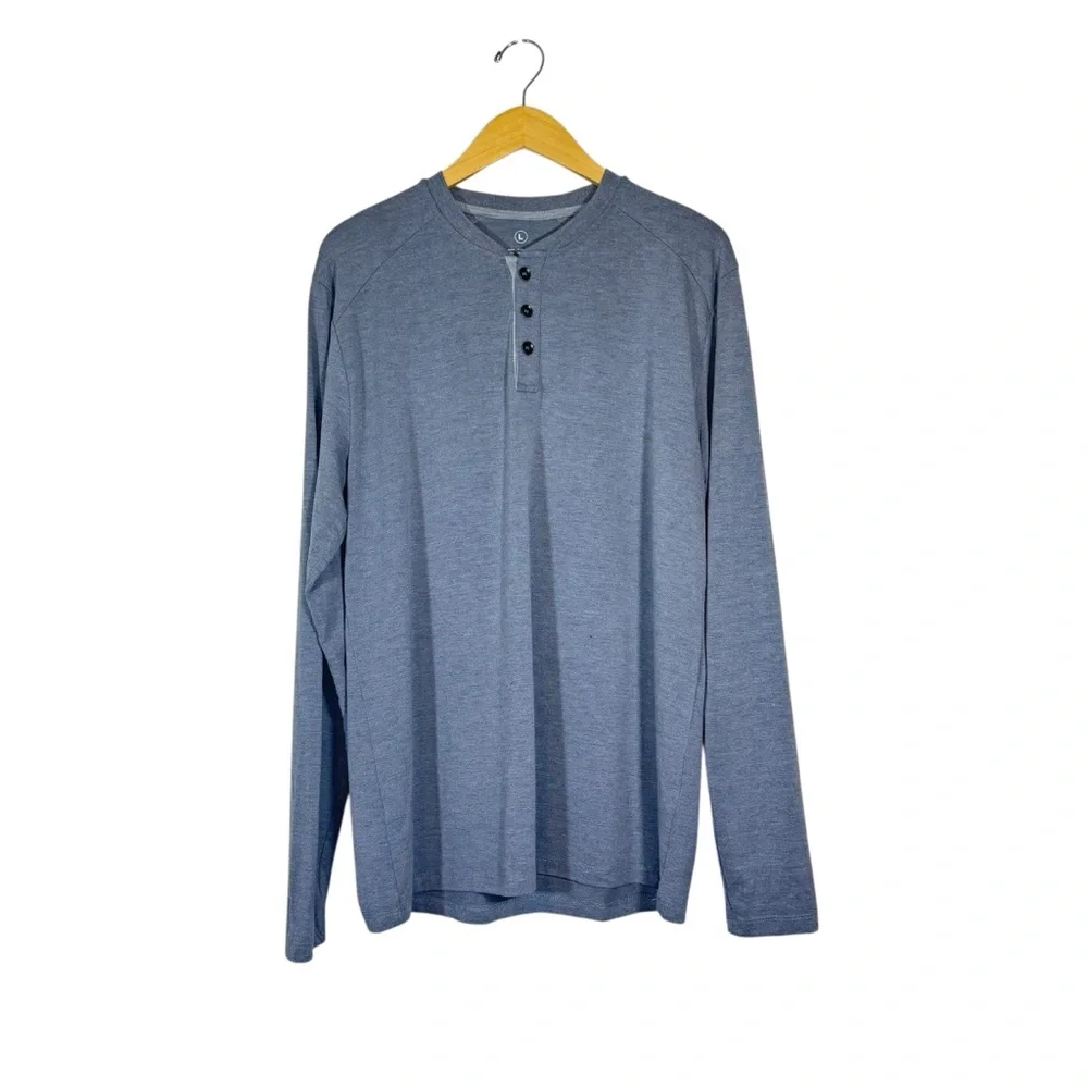 Free Fly Shirt Mens Large Blue Henley Long Sleeve‎ Bamboo Stretch Lightweight